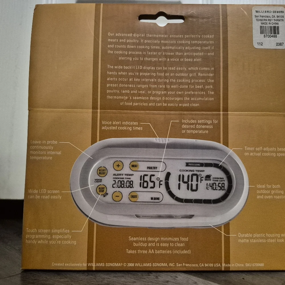 Williams Sonoma Digital Roasting Thermometer - White and Silver